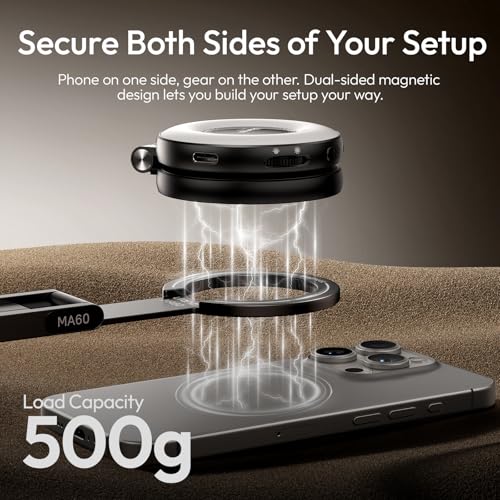 ULANZI MA60 Magnetic Phone Tripod Stand for iPhone - Aluminium Smartphone Mini Tripod Pocket Cell Phone Stand N52 Strong Magnet Quick Mount Compatible with iPhone17 16 15 14 13 12 Series, Black - color: BLACK