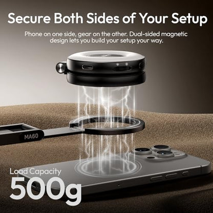 ULANZI MA60 Magnetic Phone Tripod Stand for iPhone - Aluminium Smartphone Mini Tripod Pocket Cell Phone Stand N52 Strong Magnet Quick Mount Compatible with iPhone17 16 15 14 13 12 Series, Black - color: BLACK