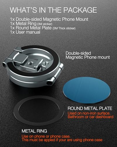 Dual Magnetic Phone Holder Compatiable with Magsafe for iPhone 16 15 14 13 12 Pro Max Plus Series, 1/4" Screw Tripod Mount, Gym Magnetic Phone Stand Travel(Silver) - color: Silver