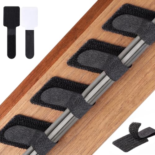 100PCS Cable Management Under Desk, Hook and Loop Cable Straps Self Adhesive Cable Organizer, Reusable Cable Ties for Cords Home Office TV Computer Car Wire Organizer, Black - color: Black