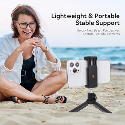 Mini Tripod with 360°Ball Head & Phone Mount, Portable Travel Tabletop Tripod, Selfie Stick Handle Grip with 1/4" Screw, Mini Vlog Tri pod for D Jl Pocket 3/Go Pro 13/iPhone/Android (SJ015)