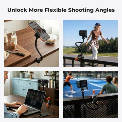 K&F CONCEPT Flexible Clamp Mount Kit, Action Camera Gooseneck Mount with 1/4" & 3/8" Screws for Flat & Round Surfaces, Compatible with Smartphone, Action Camera, Light and Webcam