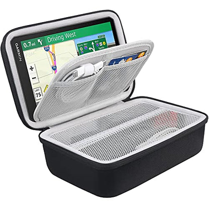 BOVKE Hard GPS Case for 6-7 Inch Garmin DriveSmart 76/65/61, RV 780/dezl OTR700/OTR610, Garmin Catalyst GPS Navigator System, Extra Room for Car Chargers, Friction Mount, USB Cables, Black - color: Black + Inside Gray