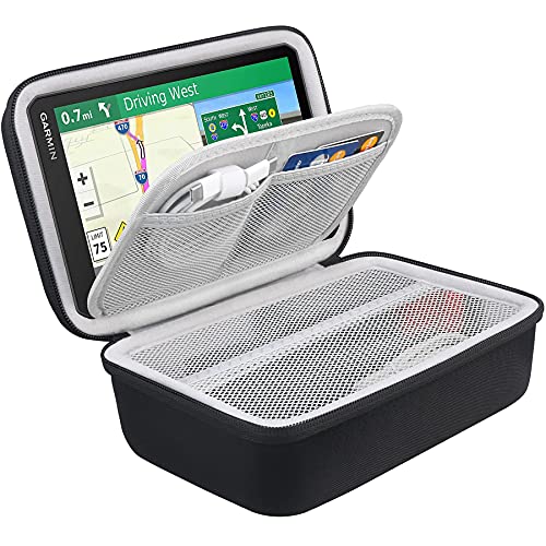BOVKE Hard GPS Case for 6-7 Inch Garmin DriveSmart 76/65/61, RV 780/dezl OTR700/OTR610, Garmin Catalyst GPS Navigator System, Extra Room for Car Chargers, Friction Mount, USB Cables, Black - color: Black + Inside Gray