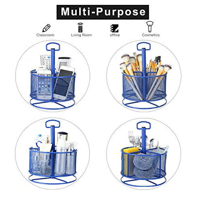 Marbrasse Mesh Desk Organizer, 360-Degree Rotating Multi-Functional Pen Holder, 4 Compartments Desktop Stationary Organizer, Home Office Art Supply Storage Box Caddy (Blue) - color: Blue