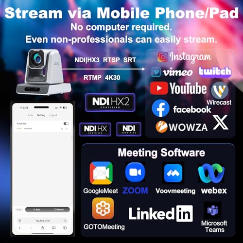zowietek 4K PTZ Camera(Native NDI|HX3), ZowiePTZ, Ergo-Ease Remote Control, ZowieX APP Manager, 25X Optical+12X Digital Zoom, SDI/HDMI/USB, RTSP/RTMP(s)/SRT Stream, Meeting, Church, Event, Teaching - color: NDI HDMI SDI USB, size: 25X