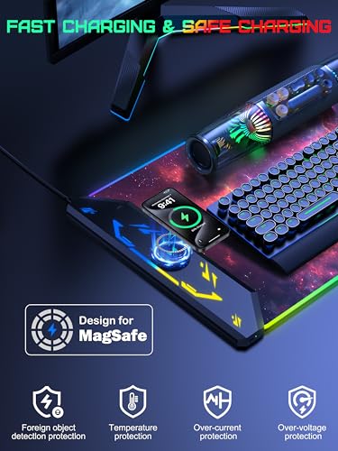 TopMade Wireless Charging Mouse Pad, RGB Gaming Mousepad, 35.4" x 15.8" Extra Large Waterproof Keyboard Desk Pad, Computer Desk Mat, Red Nebula (Includes 20W PD Power Adapter & 6.56ft Woven Cable) - color: RGB-Red Nebula-35.4"x15.8"-with Adapter