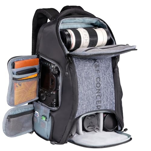 K&F CONCEPT Camera Backpack,25L Large Capacity Camera Bag for Photographers with Raincover and 15.6 Inch Laptop Compartment Compatible for Canon/Nikon/Sony/DJI Mavic Drone - color: 01-black-grey, size: 25L