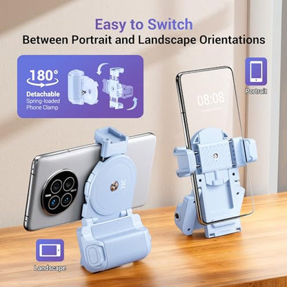 Phone Camera Grip Smartphone Photography Shooting Clip with Tripod Mount & Detachable Wireless Shutter Remote Control, Phone Selfie Grip Handle Stand for iPhone Samsung Android Phone Vlog Video Blue - color: Blue