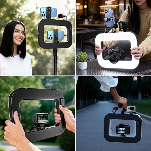 yAyusi Cell Phone Light for Video Recording, Handheld Phone Stabilizer with Light, 8000mAh LED Selfie Phones Ring Light with Phones Holder, Smartphone Video Rig for Camera, Action Camera, Vlog, TikTok - size: Clip
