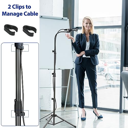 Mic Stand, Boom Microphone Stands Tripod Gooseneck Microphone Stand Height Adjustable from 24" to 67" with 2 Mic Clips for Singing Stage Performance Party Mic Mount