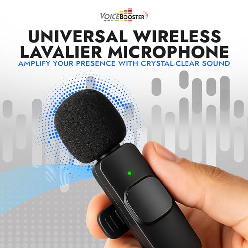 Voicebooster K35 Pro Wireless Lavalier Microphone, Plug & Play Clip on Lapel Mic - 3.5mm Plug for iPhone, Android, Voice Amplifier - Noise Cancelling Mini Microphone for Podcast, Interview & Vlogging