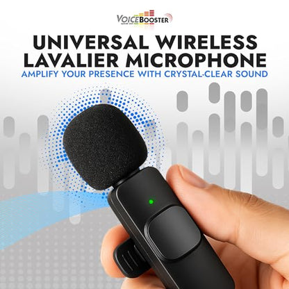 Voicebooster K35 Pro Wireless Lavalier Microphone, Plug & Play Clip on Lapel Mic - 3.5mm Plug for iPhone, Android, Voice Amplifier - Noise Cancelling Mini Microphone for Podcast, Interview & Vlogging