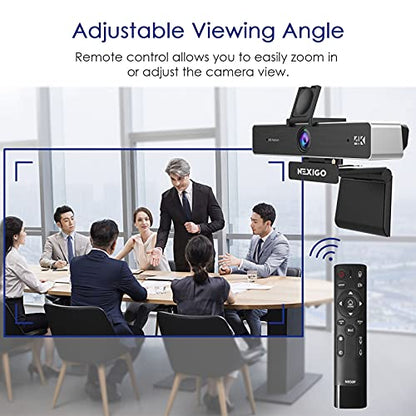 Zoom Certified, NexiGo N950P (Gen 2) 4K Zoomable Webcam, RF Remote, Sony_Starvis Sensor, 5X Digital Zoom, Pro Web Camera with Dual Stereo Mics - style: 4K Webcam with Remote