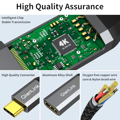 QianLink USB Type C to HDMI Adapter, USB C to HDMI 4K Cable [Thunderbolt 3/4] for MacBook Pro/Air 2023, iPhone 15 16 17 Pro Max, Dell XPS, Pixelbook, Surface, IPad Pro, iMac, XPS 17, Galaxy S25 S24