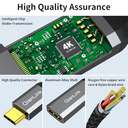 QianLink USB Type C to HDMI Adapter, USB C to HDMI 4K Cable [Thunderbolt 3/4] for MacBook Pro/Air 2023, iPhone 15 16 17 Pro Max, Dell XPS, Pixelbook, Surface, IPad Pro, iMac, XPS 17, Galaxy S25 S24