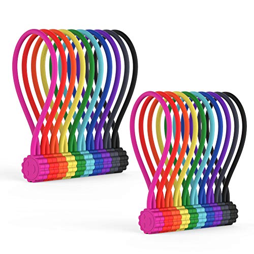 Rich&Ray Silicone Magnetic Cable Ties, Reusable Phone Cord Organizer, Magnetic Twist Ties for Headphone Cables, Charging Cable Organizer, Book Markers, Hanging Stuff or Just for fun, 10 Color-20Pack - color: 10color-20pack