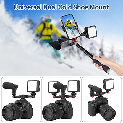 ChromLives Dual Cold Shoe Mount Universal Cold Shoe Adapter with 1/4" Thread Holes Rotatable Camera Shoe Extension Bracket for Microphone,Led Light