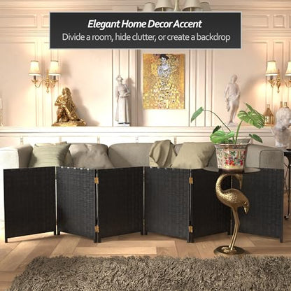 Red Lantern 2 ft. Short Woven Fiber Folding Screen - 6 Panel - Black - color: Black, size: 6 Panel