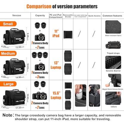 Cwatcun Camera Sling Bag, Waterproof Multifunction Photography Tactica Camera Crossbody Bag with Tripod Holder & Removable Accessory Bags for DSLR/SLR/Mirrorless Cameras - Small - size: Small