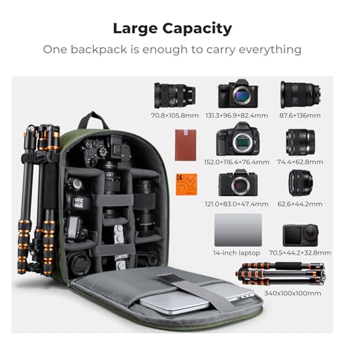 K&F CONCEPT Camera Bag Backpack, Professional DSLR/SLR/Mirrorless Camera Backpack, Photography Camera Case with Tripod Holder & Rain Cover Compatible with Canon/Sony/Nikon/FUJIFILM - color: 02-Bright Green
