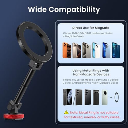 Itramax Magnetic Cold Shoe Camera Phone Mount for Magsafe,1/4" Threaded Hole iPhone Tripod Holder for iPhone 17 Pro Max 16 15 Plus 14 13 12,Samsung,Canon Nikon Sony DSLR,360° Rotation Photography - color: Black