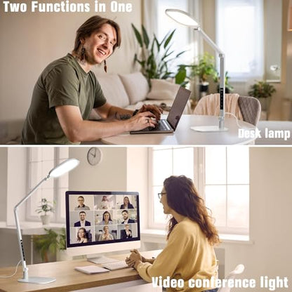 LitONES LED Desk Lamp for Home Office, 15W Desk Light with CRI >95, Memory & Timer Function, 1200LM Dimmable Computer Light for Video Calls, Conference, Reading, Study (White) - color: White - 1 Pack