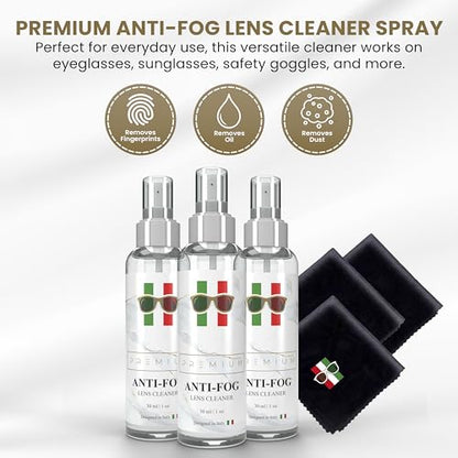 AntiFog Lens Cleaner Spray Kit | (3X) 1 oz AntiFog Glasses Cleaner Bottle + 3 Microfiber Cloth Eyeglasses, Screen, and Camera Cleaning (6 Piece Set) | Premium