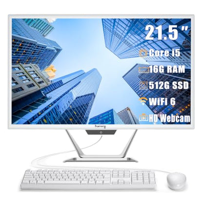 suevery All-in-One Desktop Computer, Core i5 16GB RAM 512GB SSD, HD Webcam Clear Calls,21.5 AIO Gaming pc,1080P Display, WiFi 6, Business All in One for Home Office Daily Use with Keyboard & Mouse