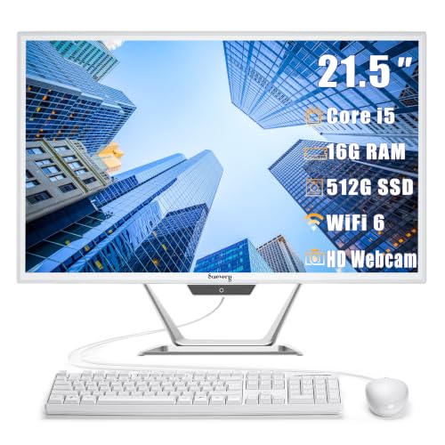 suevery All-in-One Desktop Computer, Core i5 16GB RAM 512GB SSD, HD Webcam Clear Calls,21.5 AIO Gaming pc,1080P Display, WiFi 6, Business All in One for Home Office Daily Use with Keyboard & Mouse