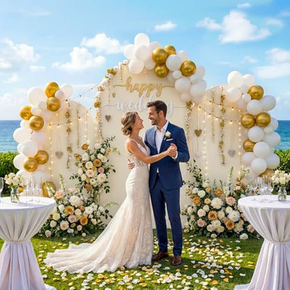 Toolterritary Set of 3 Metal Arch Backdrop Stand with Cover Set, (8FT, 7.2FT, 6.6FT Wedding Arch and Cover Set), Backdrop Arch for Party, Baby Shower, Birthday, and Graduation Ceremony - color: Beige, size: 8ft+7.2ft+6.6ft