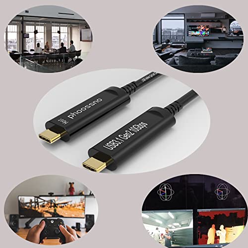 phoossno USB C to C Fiber Optical Cable USB 3.2 Type C Cable 10Gbps 33FT Compatible with Microsoft Azure Logitech Camera Aver &Vaddio & Barco ClickShare Touch Screen Kinect Intel RealSense - size: 10M C-C Straight 180℃