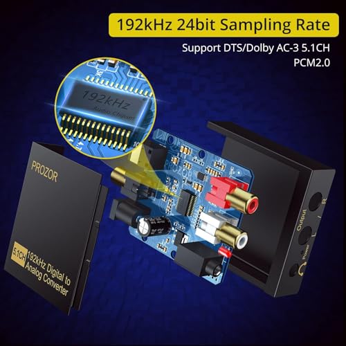 PROZOR 192Khz Digital to Analog Audio Converter Support 5.1CH Optical to RCA Converter with Magnetic Ring Power Cord Digital Toslink SPDIF to Analog L/R RCA 3.5mm Adapter for HDTV Blu-Ray DVD PS3 PS4 - size: Aluminum Alloy Shell, style: 5.1CH Dolby Digita