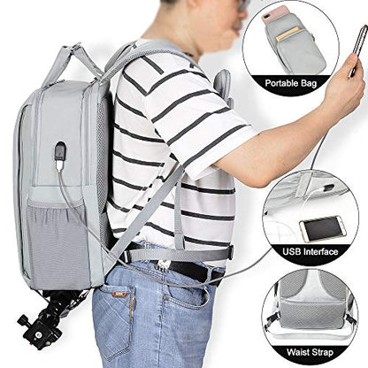 CADeN Camera Backpack w/ 15.6" Laptop Compartment, USB Charge Port, Tripod Holder, Rain Cover Compatible for Sony Canon Nikon - color: L5 Generation 3 Light Gray