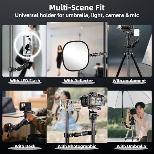 BRDRC Double Clamp Mount Umbrella Holder Camera Pole Bracket for Stroller Wheelchair Monitor Magic Socket Arm Desk Photo Studio Light Stand Photography Reflector Flag Cross Bar Accessories