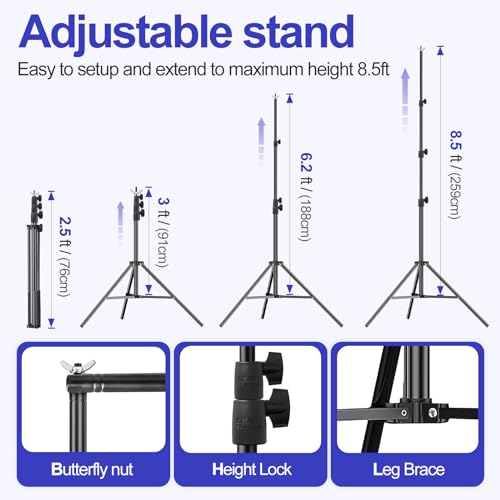 EMART 10x8.5FT Backdrop Stand, Photo Video Studio Adjustable&Lockable Heavy Duty Background Support System Kit with 6 Backdrop Clamps, 2 Sandbag and Carry Bag for Photography, Parties, Wedding, Video - size: 8.5x10ft