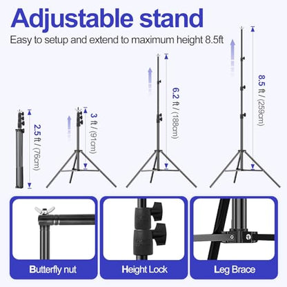 EMART 10x8.5FT Backdrop Stand, Photo Video Studio Adjustable&Lockable Heavy Duty Background Support System Kit with 6 Backdrop Clamps, 2 Sandbag and Carry Bag for Photography, Parties, Wedding, Video - size: 8.5x10ft