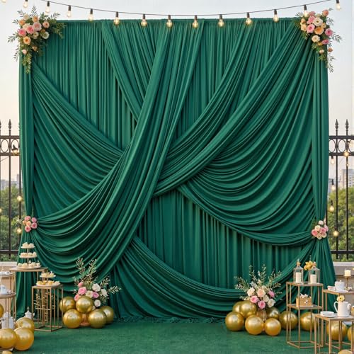 10ft×12ft Forest Green Backdrop Curtains for Wedding Parties, 2 Panels Wrinkle Free Polyester Photo Backdrop Drapes Back Drop Cloth for Birthday Photography Background - color: Forest Green, size: W5' x H12'(2 panels)