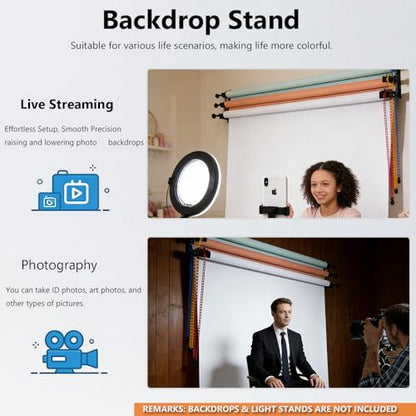 MagicLine Photography Backdrop Wall Mount 3 Roller Support System,Manual Photo Background Holder for Ceiling/Light Stand Mount & 2 Hooks,6 Expand Bars,3 Chains,Backdrop Stand for Home Studio