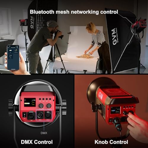 GVM 200W LED Video Light with Softbox, SD200B Photography Lighting Kit with Bluetooth Mesh Network/DMX Control, 2700K-6800K Studio Light Continuous Lighting Kit, 45400lux/1m, 12 Scene Effects - size: SD200BSET1