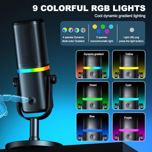 Aokeo Microphone for PC, AK-10 USB/XLR Dynamic Desktop Microphone for Gaming,Podcast,Streaming with RGB Light,Volume Control,Mute Button,Noise Reduction(White) - color: White