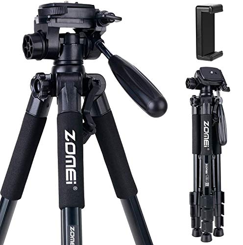 Camera Tripod 55-inch Q111 with Phone Holder,Cell Phone Tripod Stand Protable Lightweight for Canon Nikon Sony DSLR Projector Webcam Spotting Scopes Gopro and Smartphones Live(Black) - color: Black, size: 55"
