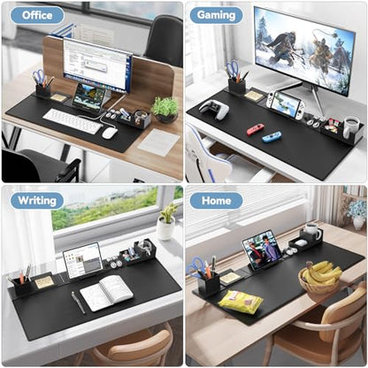 KDD Desk Pad Mat Set, 6 in 1 Mouse Mat with Magnetic Desktop Storage Accessories DIY Feature for Phone and Tablet Stand/Cup Holder/Pen Card Holder/Cable Management for Home Office Accessories
