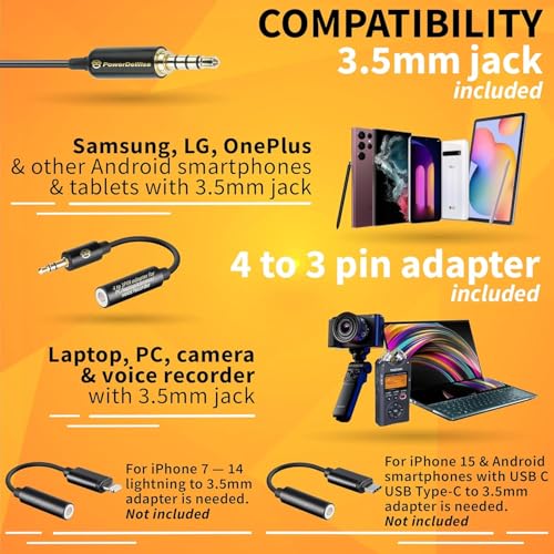PowerDeWise Dual Lavalier Microphone Set for iPhone, Android & Camera – Professional Clip-On Lapel Microphones for Interviews, Podcasting, YouTube, Video Recording, Vlogging & Online Teaching