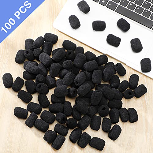 Frienda 100 Pieces Headset Mic Foam Cover Sponge Mini Microphone Windscreen Black Mic Shield Protection for Small Lapel and Headset Microphones