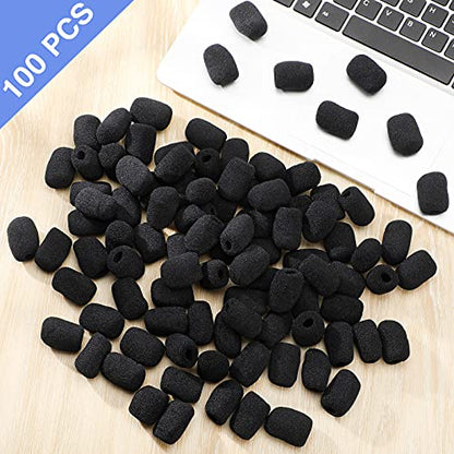 Frienda 100 Pieces Headset Mic Foam Cover Sponge Mini Microphone Windscreen Black Mic Shield Protection for Small Lapel and Headset Microphones