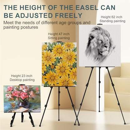 AROIC 4 Pack Art Painting Display Easel Stands,Portable Adjustable Aluminum Metal Tripod Artist Canvases Height from17 to 66 Inch Extra Sturdy forTable-Top/Floor Painting. Black with 4 Storage Bag - style: 4P