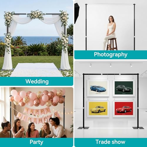 10x10ft Pipe and Drape Stand Kit, Adjustable Heavy Duty Backdrop Stand with Metal Steel Flat Base, Large Extendable Sturdy Photo Background Stand Frame for Wedding Parties Banner Photography - size: 10x10ft