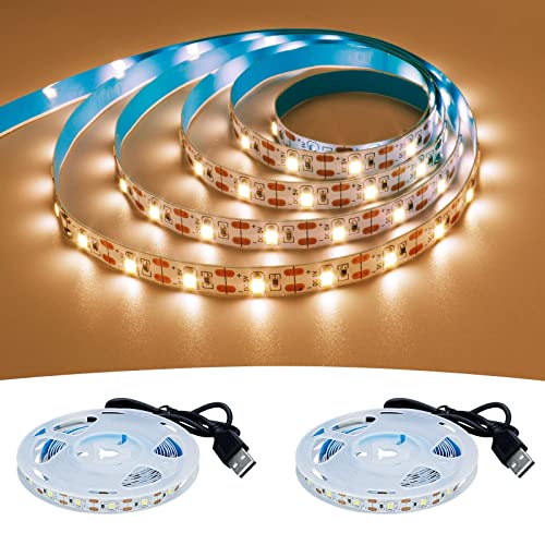 USB LED Strip Light Warm White 3000K 5V USB Powered 13.12ft/4M 240LEDs Flexible SMD2835 High Brightness No-Waterproof IP20 LED Tape Lights(2pcs x 6.6ft) - color: Warm White