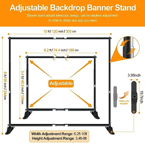 FUDESY 10 x 8ft Backdrop Banner Stand, Heavy Duty Adjustable Photo Background Stand Kit with Carrying Bag, Step and Repeat Frame Stand for Parties Wedding Trade Show Photo Booth Display - size: 8x10ft